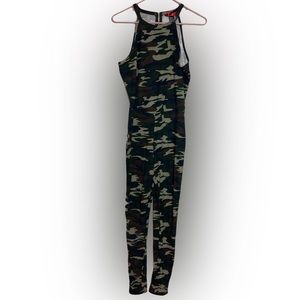 Green Camo Stretch Jumpsuit Large Strapless